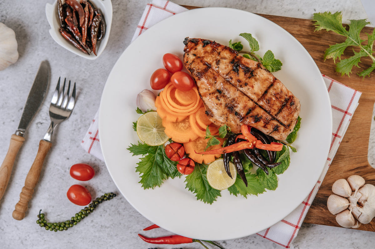 dieta de baixas calorias prato com frango e salada