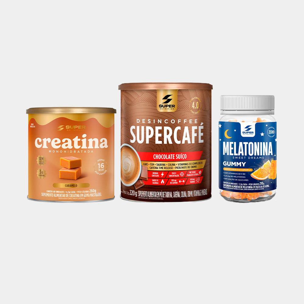 Kit Prime: Caramelo Creatina, Supercafé Choc Suíço e Melatonina