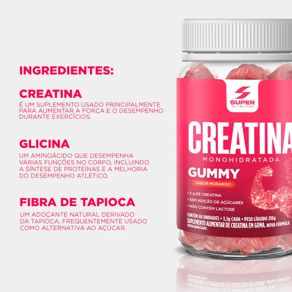 Gummy Creatina Morango (60 gomas)