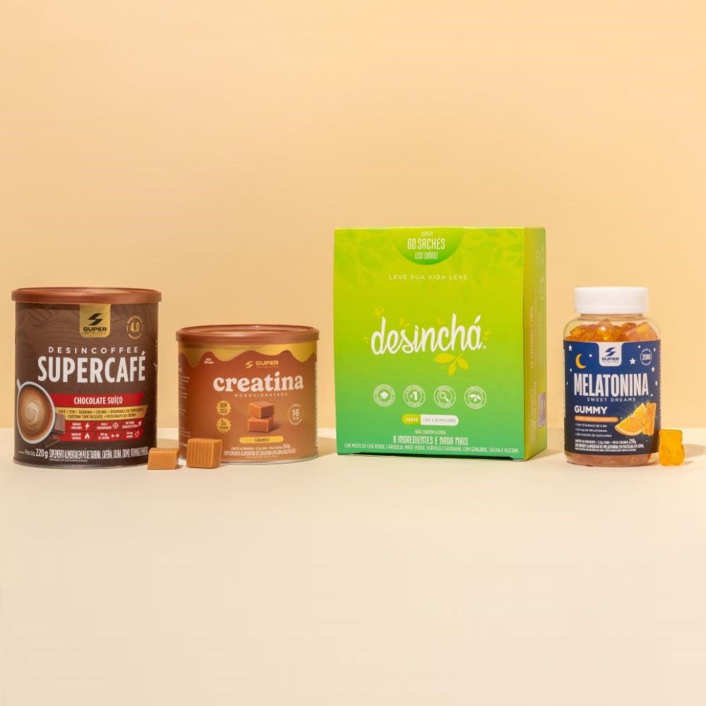 Kit Full: Caramelo Creatina, Supercafé Choc Suíço, Desinchá e Melatonina