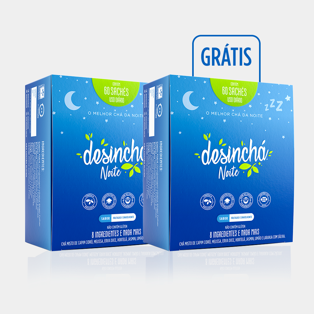 Compre 1 Leve 2 Desinchá 60 Noites: duas caixas de chá com 60 sachês, uma delas grátis.