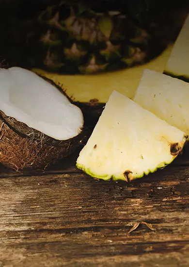 Aromas naturais de abacaxi e coco