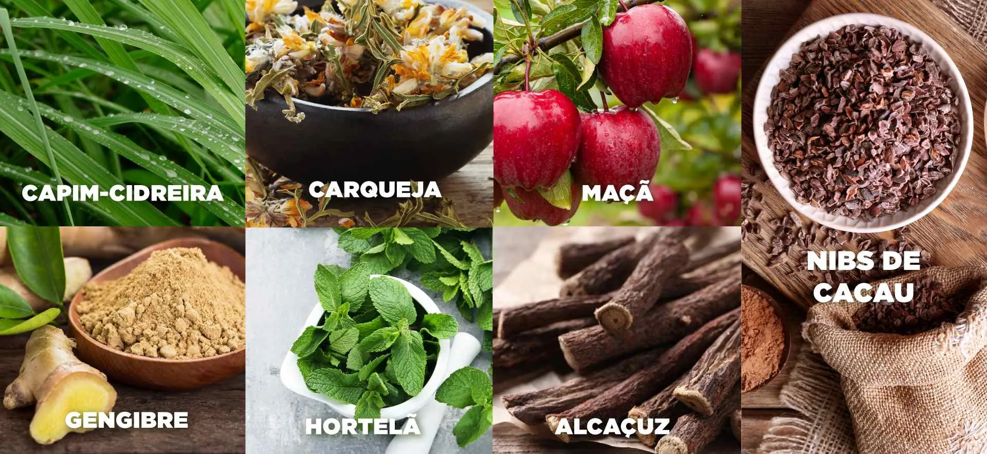 Diversos ingredientes que compõem o chá da Juju da desinchá