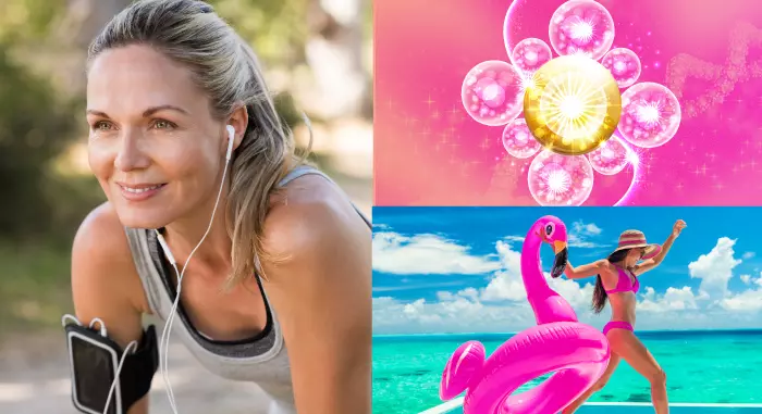 Mulher realizando atividade física após tomar o melhor multivitamínico feminino enquanto outra mulher aproveita um dia ensolarado na praia