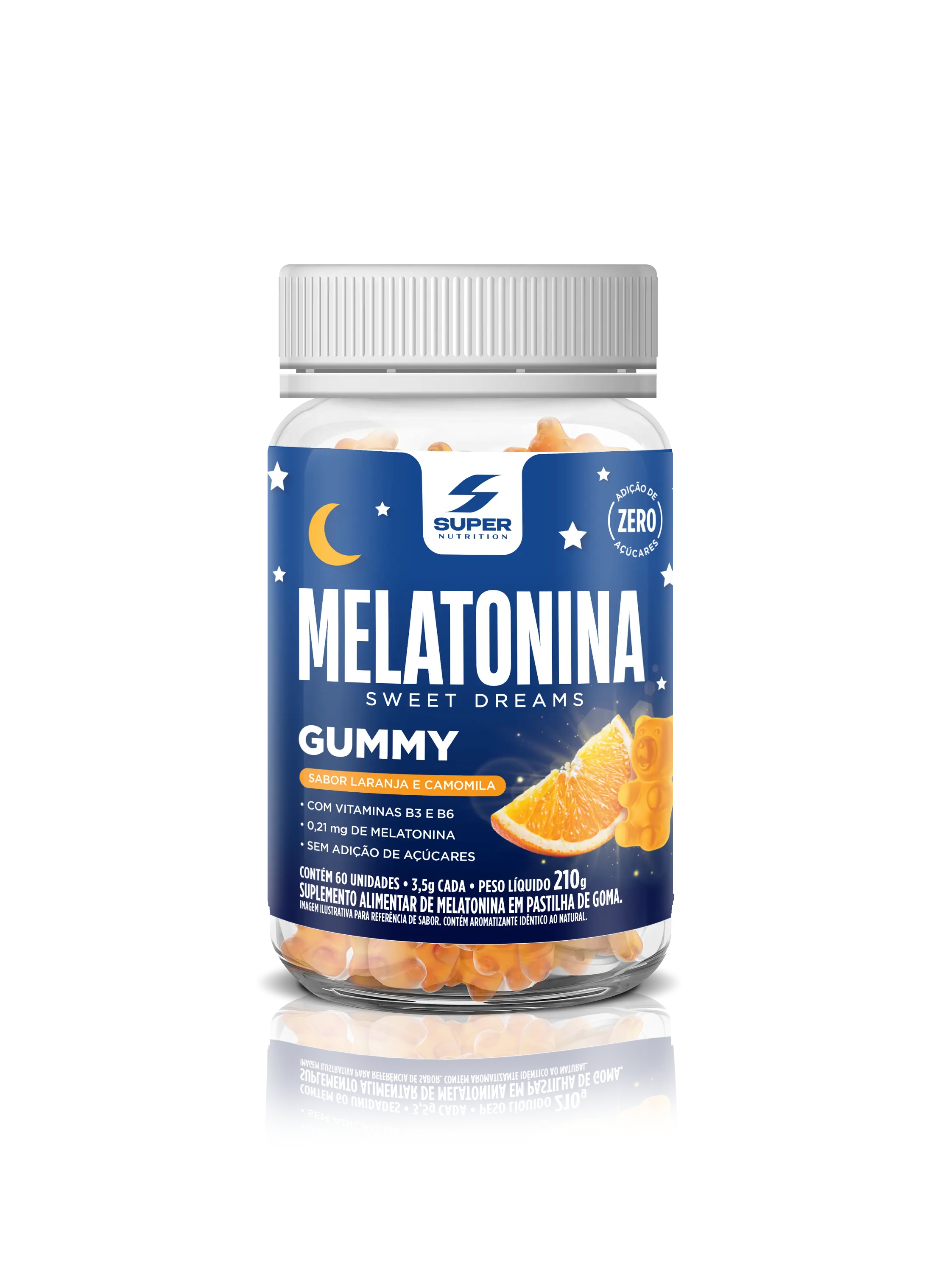 Frasco com 60 gomas de melatonina com vitaminas b3 e b6.