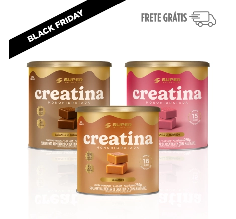 Caramelos de Creatina | Combo 3 Latas (Caramelo, Brigadeiro e Morango)