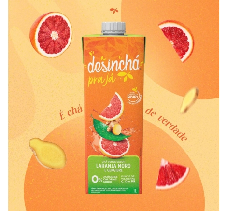 Chá Gelado Laranja Moro e Gengibre Desinchá Pra Já (1 litro)