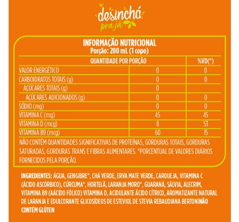 Chá Gelado Laranja Moro e Gengibre Desinchá Pra Já (1 litro)