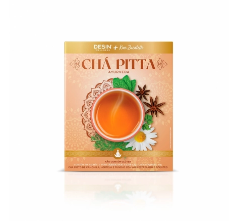 Foto da embalagem do chá pitta ayurveda desinchar caixa laranja