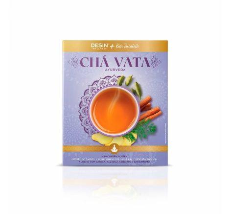 Foto da embalagem do chá vata ayurveda desinchar caixa laranja