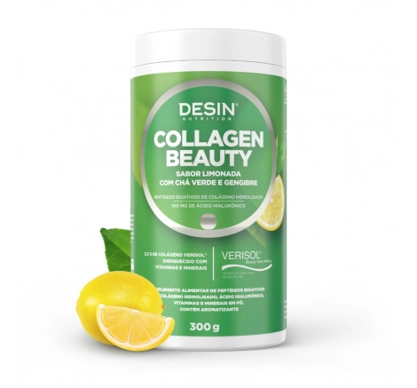 Frasco de Desin Collagen Beauty Sabor Limonada Com Chá Verde e Gengibre.