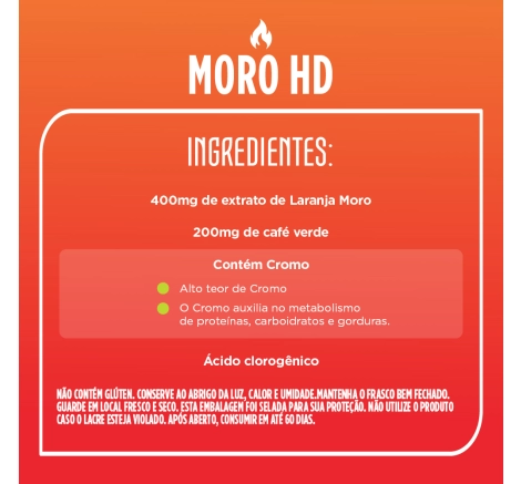 Ingredientes Super Moro HD Com Laranja Moro, Café verde e Cromo 60 cápsulas