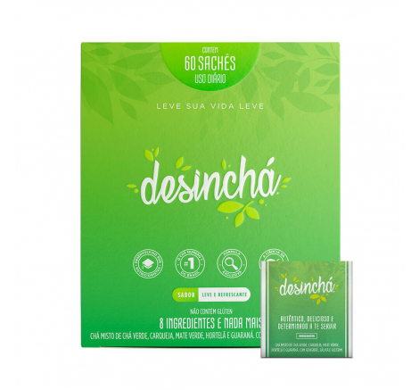 Caixa e sachê Desinchá original 60 dias
