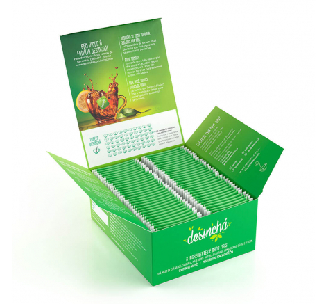 Interior da caixa do Desinchá original 60 Dias 60 sachês