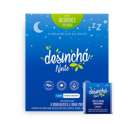 Desinchá Noite com os ingredientes Capim-Cidró, Melissa, Erva Doce, Hortelã, Jasmim, Limão e Laranja com Sálvia.