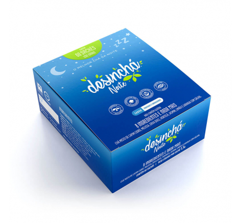 Caixa de Desinchá Noite com 60 sachês de sabor frutado e envolvente.