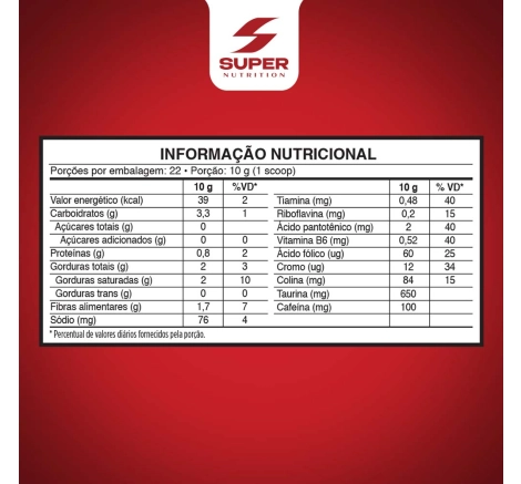 Tabela Nutricional Stick Supercafé Desincoffee Chocolate Suíço 10g