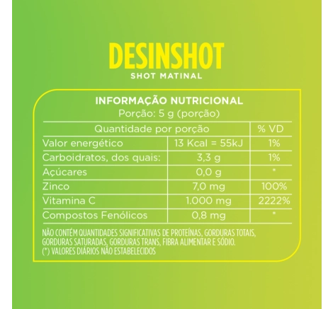 Tabela com informações nutricionais do Desinshot Shot Matinal.
