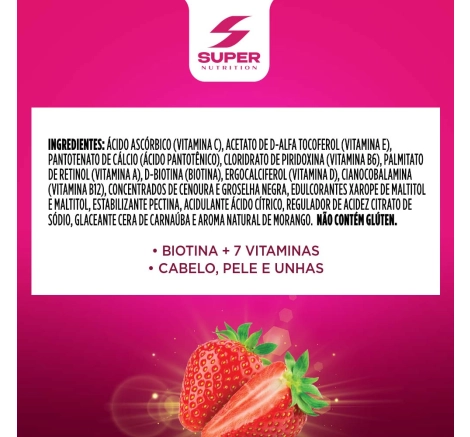 Ingredientes Beauty Gummy - Hair Skin Cabelo e Pele Sabor Morango (30 gomas)