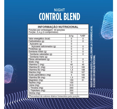 Tabela Nutricional Night Control Blend Super Caps 90 caps Super Nutrition com Magnésio e L-Triptofano