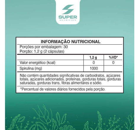 Tabela nutricional Superfood Spirulina 60 cápsulas