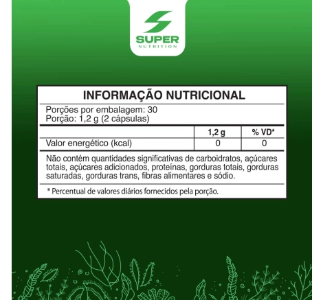 Superfood Chlorella em cápsulas tabela nutricional tabela nutricional