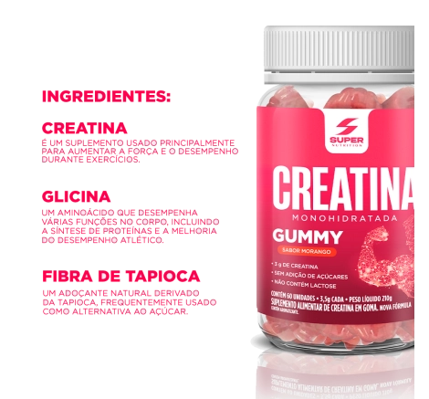 Super Gummy Creatina Sabor Morango (60 gomas)