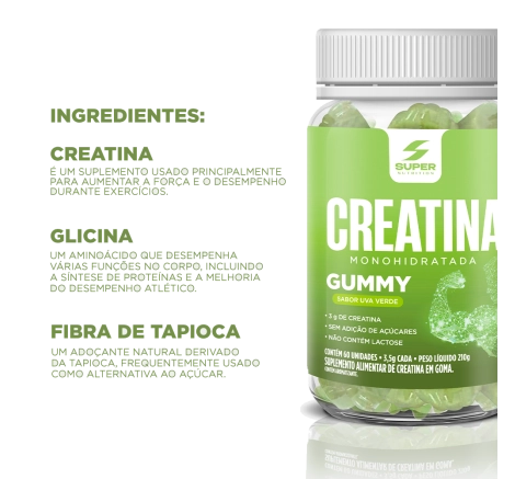 Super Gummy Creatina Sabor Uva Verde (60 gomas)