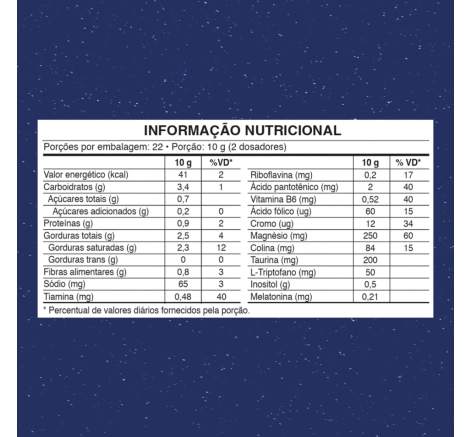 Tabela nutricional do Supersono Sabor Chocolate Suíço da Super Nutrition