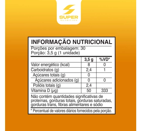 Tabela de informações nutricionais de Gummy Vit D3 Sunshine Sabor Manga.